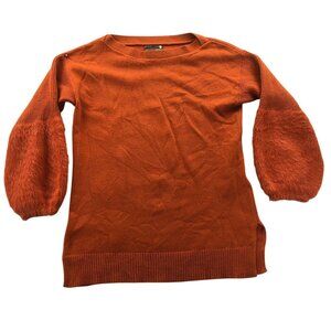 Anthropologie Womens Colma Tunic Sweater Small Orange Knit Fuzzy Sleeve Cozy